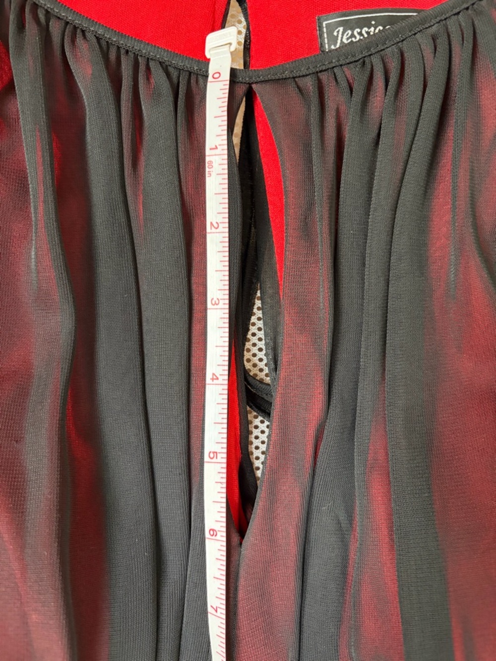 Jessica Howard Red Black Sheer Layered Beaded Waist Cocktail Dress 10 Goth EUC - Picture 11 of 16